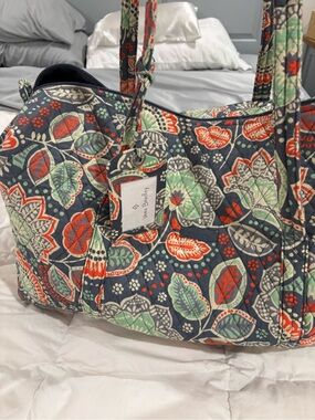 Quilted Floral Tote Bag in Periwinkle , Coral & Mint